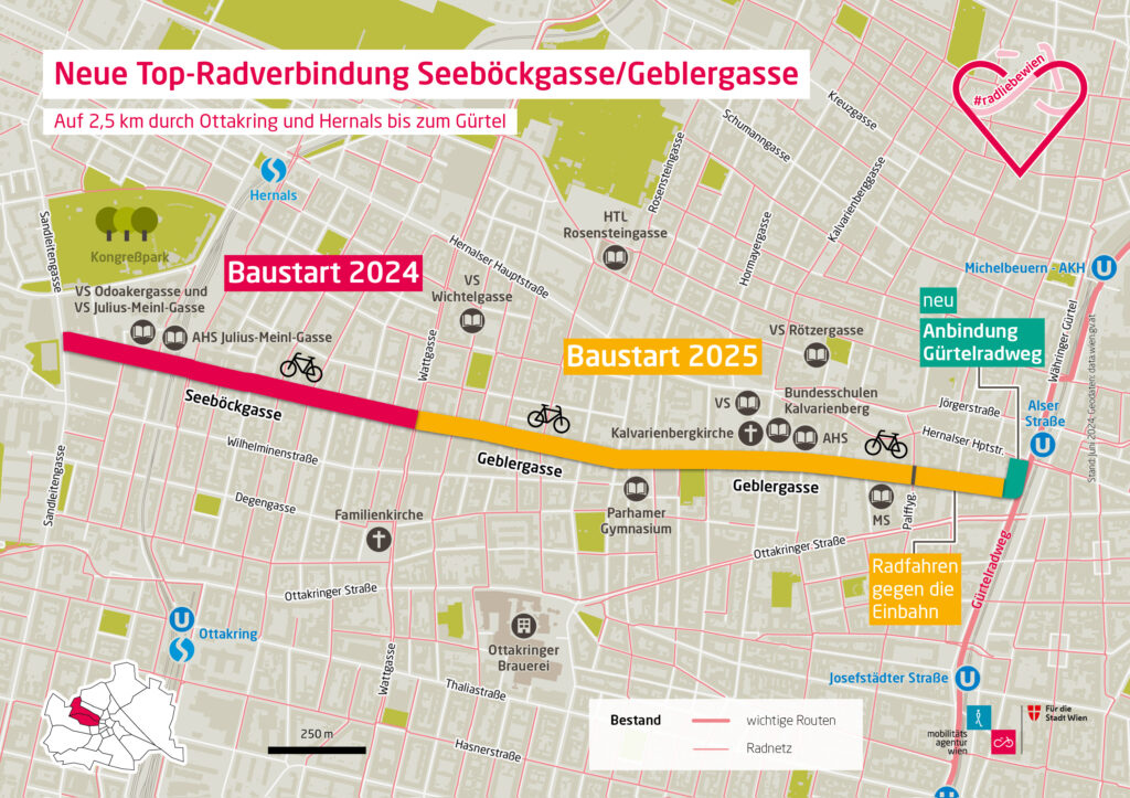 Kartengrafik von der Umgestaltung der Seeböckgasse und Geblergasse